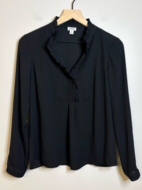 Women’s J. Crew black long sleeve blouse w/ ruffled neckline size 2